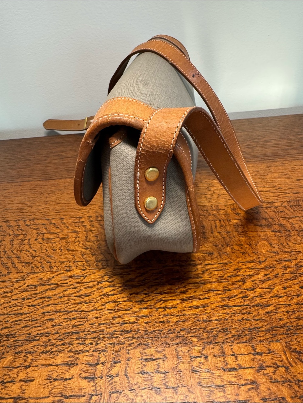 Dior Vintage Taupe Canvas and Tan Leather Saddle Crossbody Bag - Picture 3 of 12